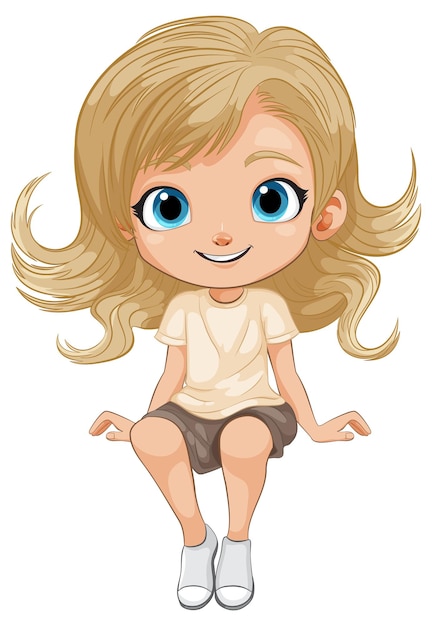 Menina alegre de desenho animado sentada felizmente