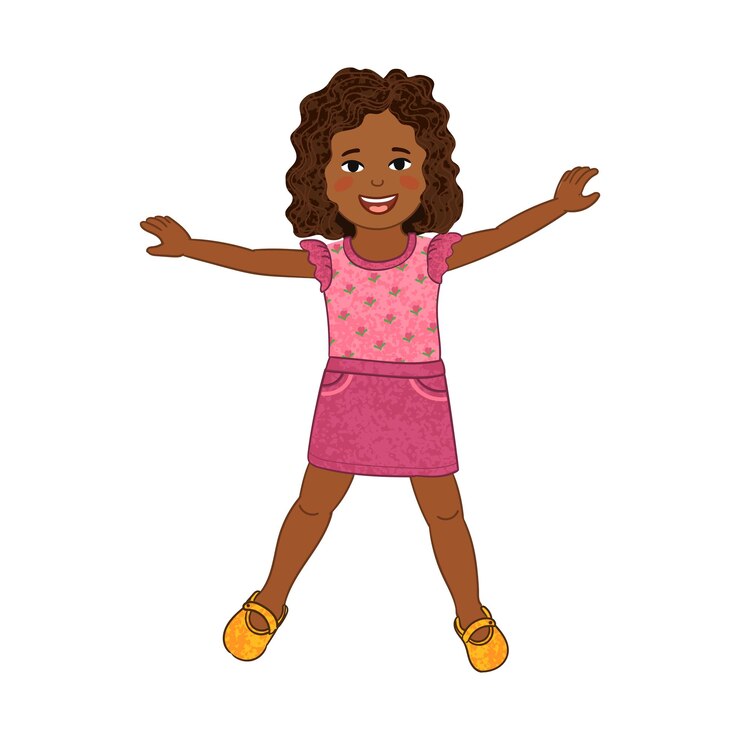 Menina alegre e feliz saltando Ilustração colorida