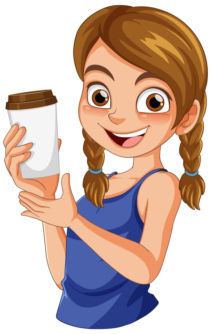 Vetor menina alegre segurando uma xícara de café
