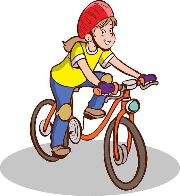 menina andando de bicicleta vetor de desenhos animados