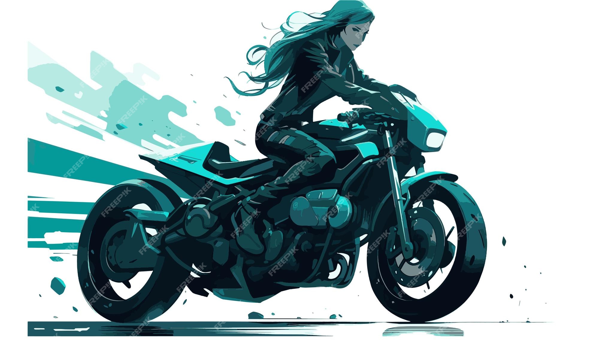 um menino andando de moto com um desenho de menina 7563541 Vetor