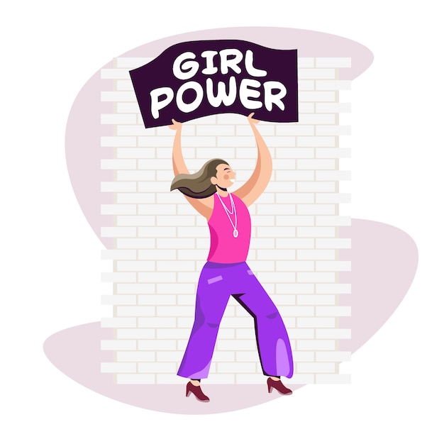 Vetor menina ativista segurando cartaz movimento de empoderamento feminino feminino conceito de poder feminino ilustração vetorial de corpo inteiro