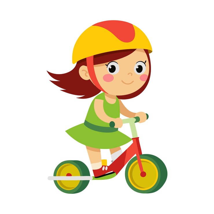 Menina bonita a andar de bicicleta com o capacete.