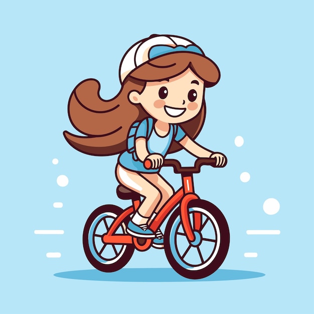 Vetor menina bonita andando de bicicleta ilustração vetorial em estilo de desenho animado