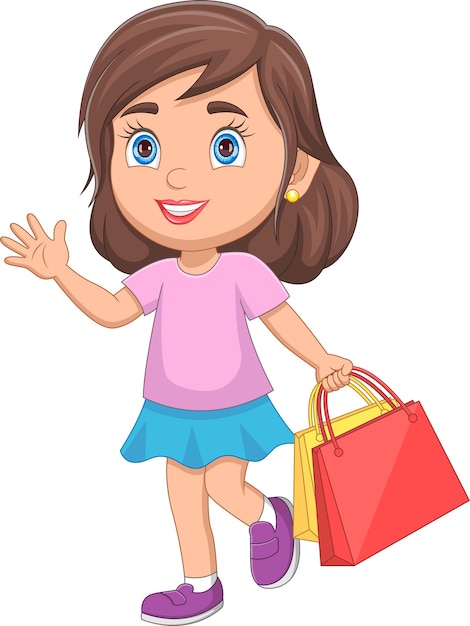 menina bonita carregando sacos de compras