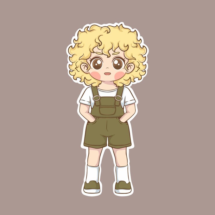 Vetor menina bonita com cabelos encaracolados em macacão verde ilustração vetorial