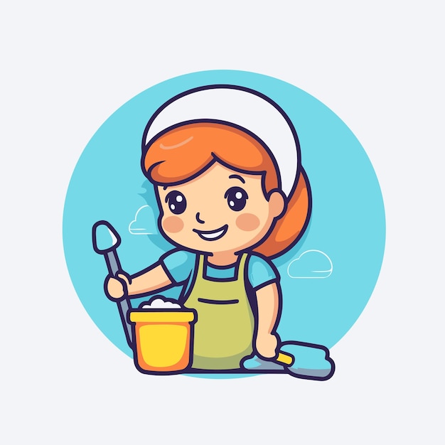 Vetor menina bonita cozinhando na cozinha ilustração vetorial de design plano