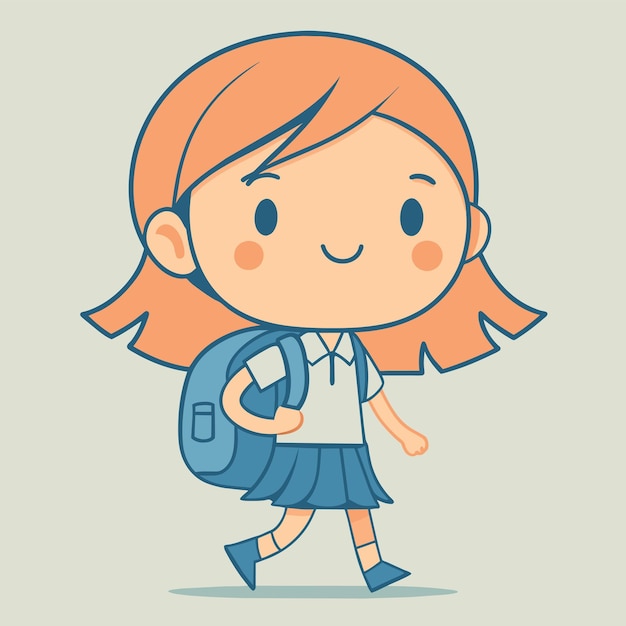 Vetor menina bonita de escola de volta à escola desenhado à mão personagem de desenho animado adesivo ícone conceito isolado