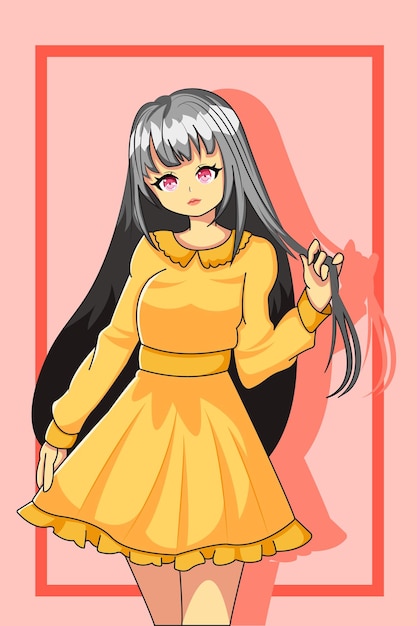 Menina bonita e feliz com ilustração de design de vestido amarelo