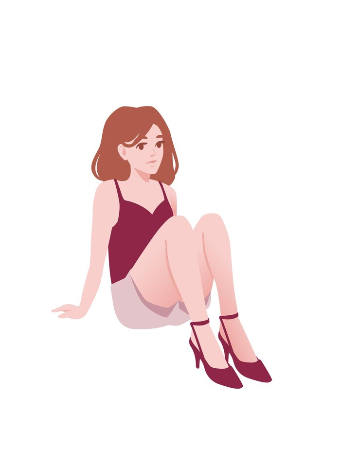 Vetor menina bonita em pose sentada vestindo roupas casuais personagem de desenho animado moda modelo feminino design ilustração vetorial plana isolada no fundo branco