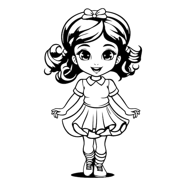 Vetor menina bonita em um vestido branco ilustração de desenho animado vetorial