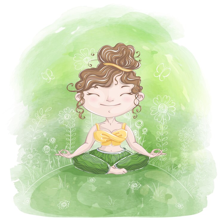 Menina bonita medita no lótus asana na natureza.