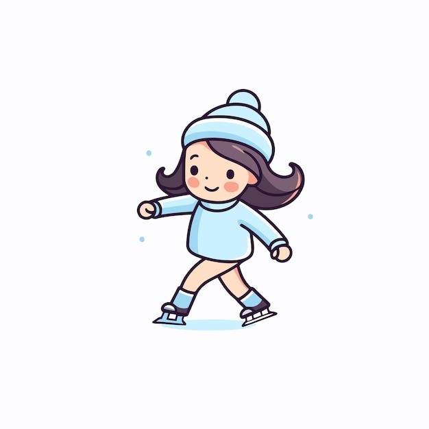 Menina bonita patinando no gelo esporte de inverno ilustração vetorial