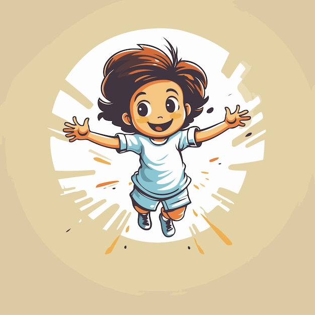 Vetor menina bonita pulando no ar ilustração de desenho animado vetorial