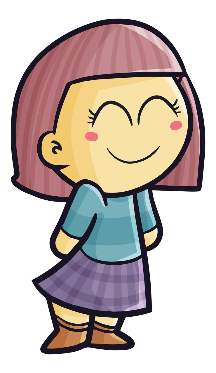 Vetor menina bonitinha com camisa verde azul sorrindo ilustração dos desenhos animados