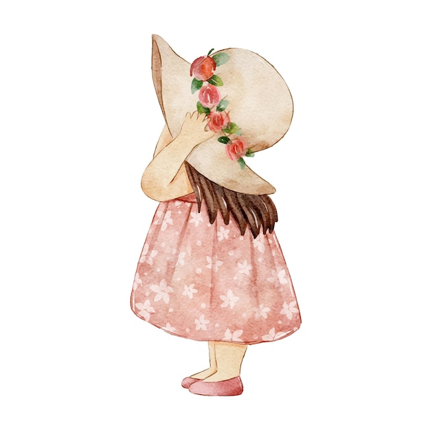menina bonitinha usando ilustração em aquarela de chapéu