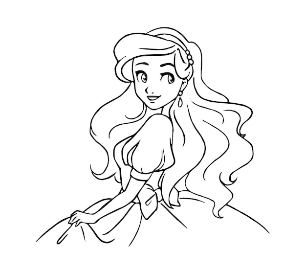 Menina bonito dos desenhos animados com vestido de princesa.