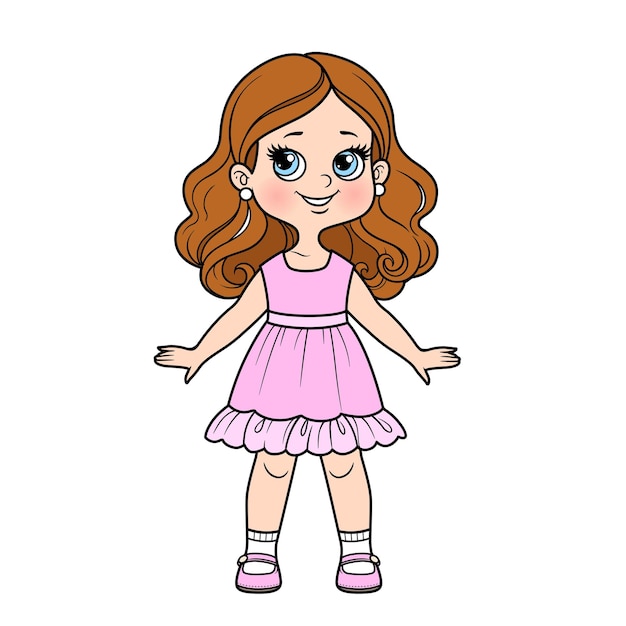 Menina bonito dos desenhos animados na variação de cor do vestido extravagante para a página da coloração isolada no fundo branco