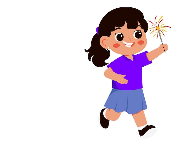 Menina celebra o Ano Novo segurando foguetes Ilustração