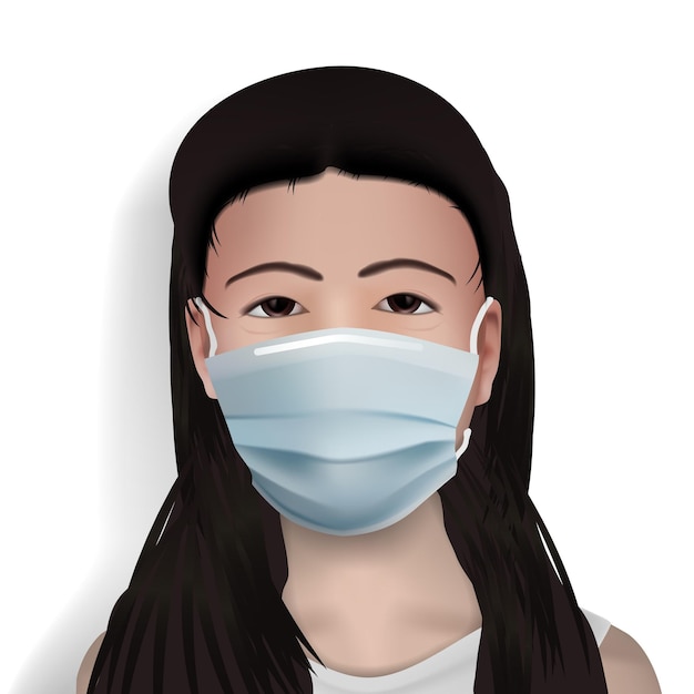 Menina Chinesa com Máscara Facial Médica do Vírus Corona
