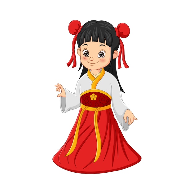 Vetor menina chinesa usando traje tradicional chinês