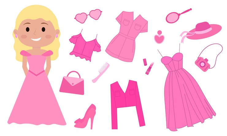 Vetor menina com acessórios de roupas rosa na moda