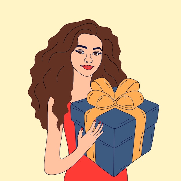 Menina com caixa de presente em fundo isolado Ilustração vetorial