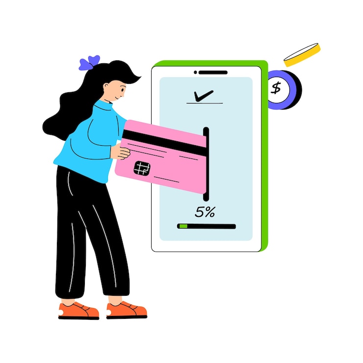 Vetor menina com cartão de crédito ilustração conceitual vetorial de pagamento por cartão