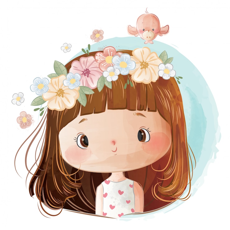 Vetor menina com coroa de flores na cabeça