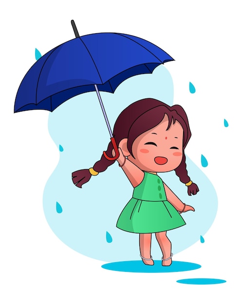 Menina com guarda-chuva Temporada de monções