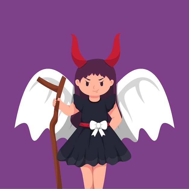 Menina com ilustração de personagem de vestido de anjo da morte