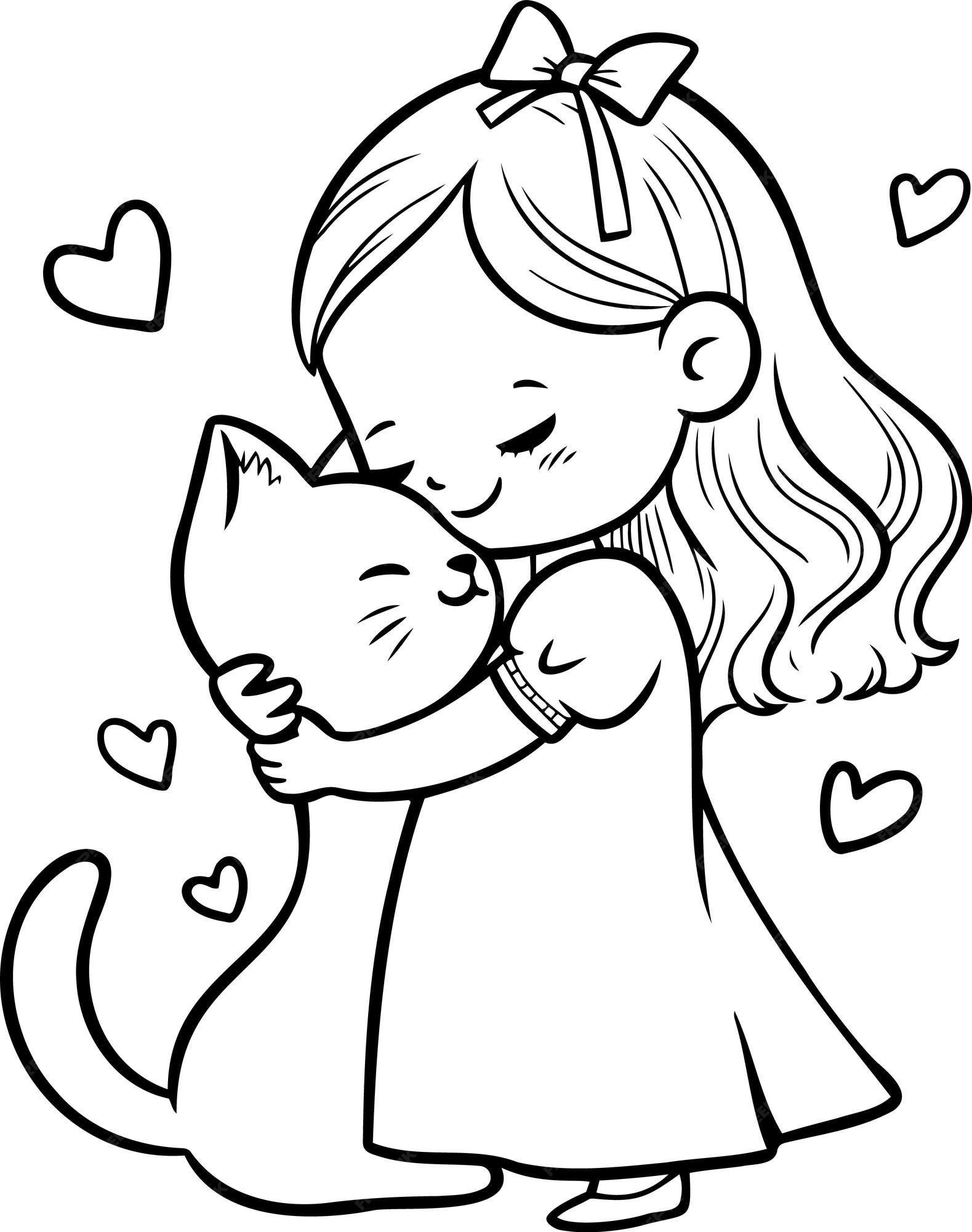 Teste Padrão Colorido E Preto E Branco Para Colorir Desenho Da Menina  Bonito Que Guarda Um Gatinho Folha Para Crianças E Adultos Ilustração do  Vetor - Ilustração de cartoon, silhueta: 123339888