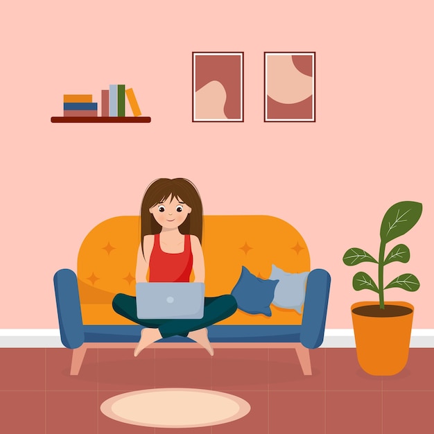 Menina com laptop na sala