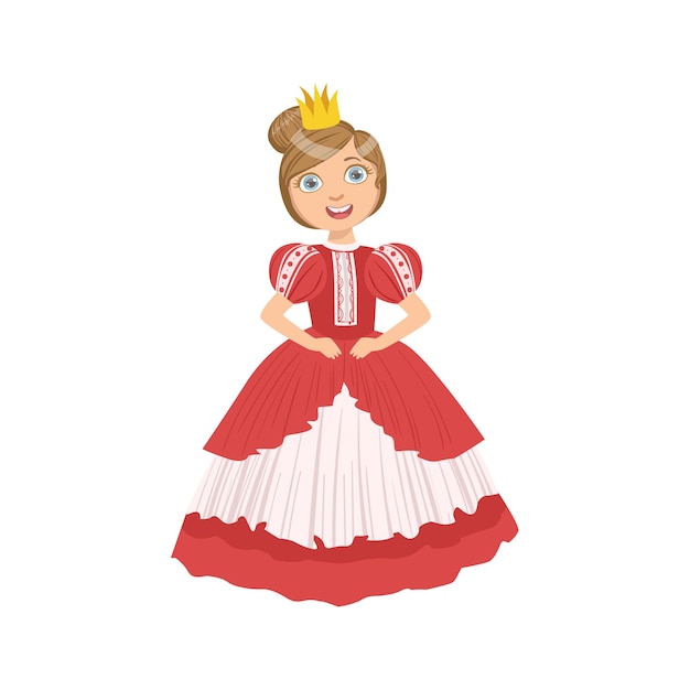Menina com penteado alto vestida como princesa de conto de fadas