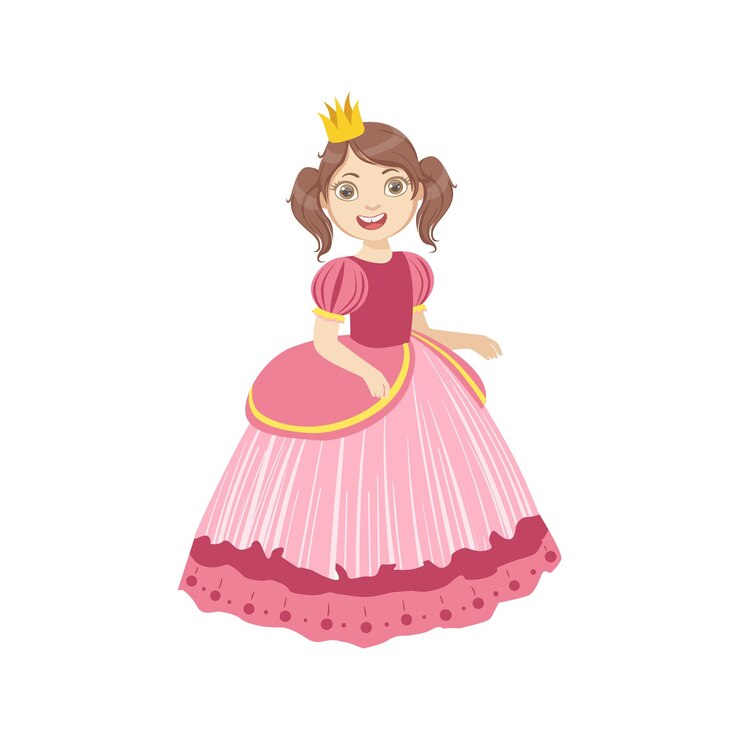 Vetor menina com rabos de cavalo vestida como princesa de conto de fadas