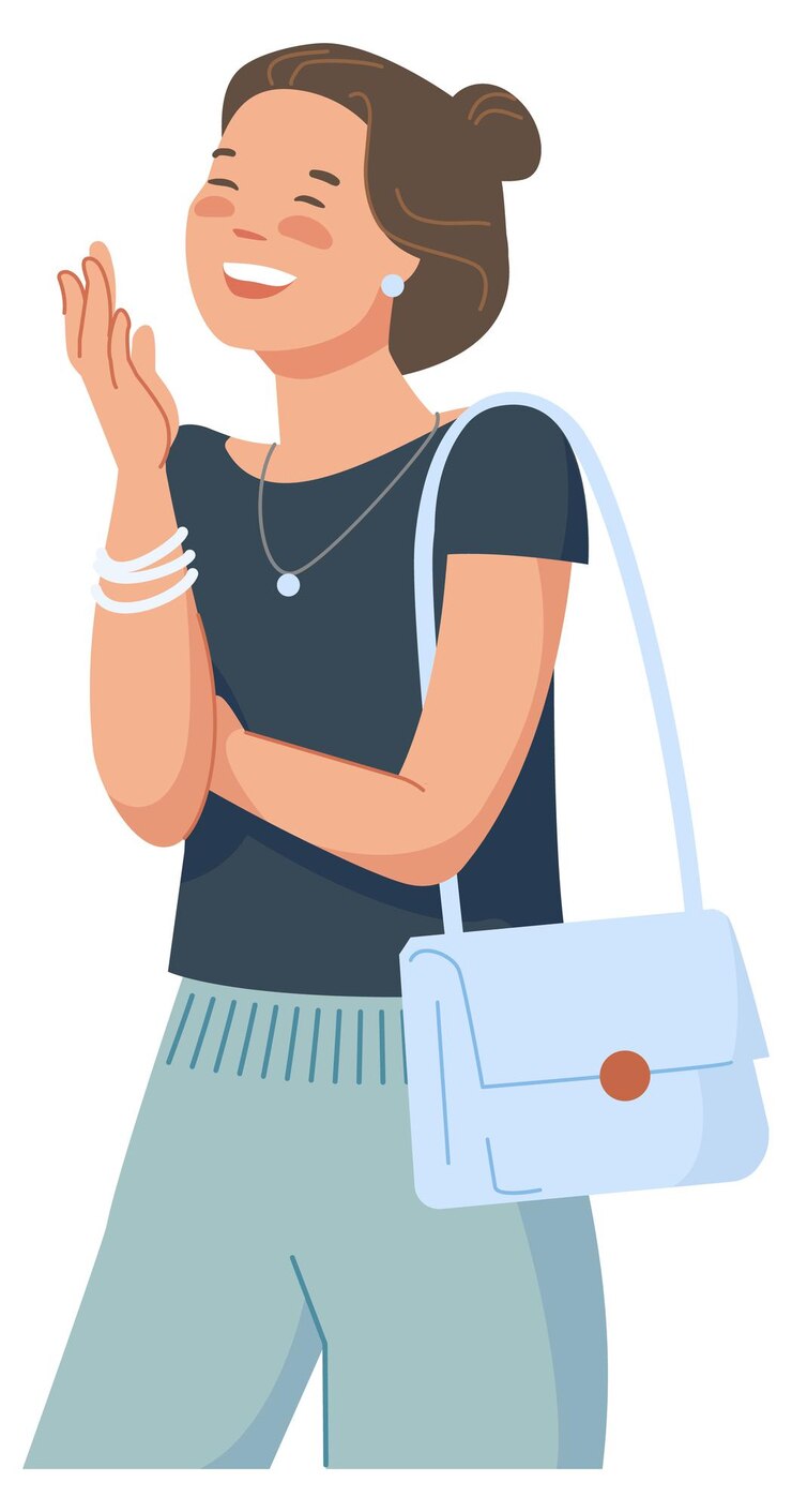 Vetor menina com saco de risos. mulher bonita rindo, pessoas rindo segurando na barriga, personagem de desenho animado pessoa lol, ilustração vetorial, isolada no fundo branco