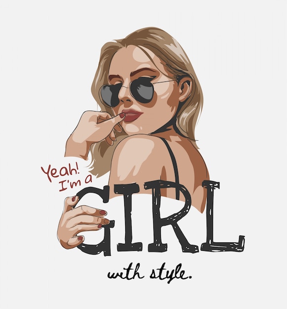 menina com slogan de estilo com garota sexy na ilustração de óculos de sol