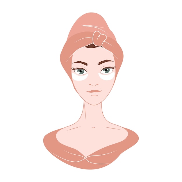Menina com toalha na cabeça Cuidados com a pele facial Ilustração desenhada à mão Isolada em fundo branco