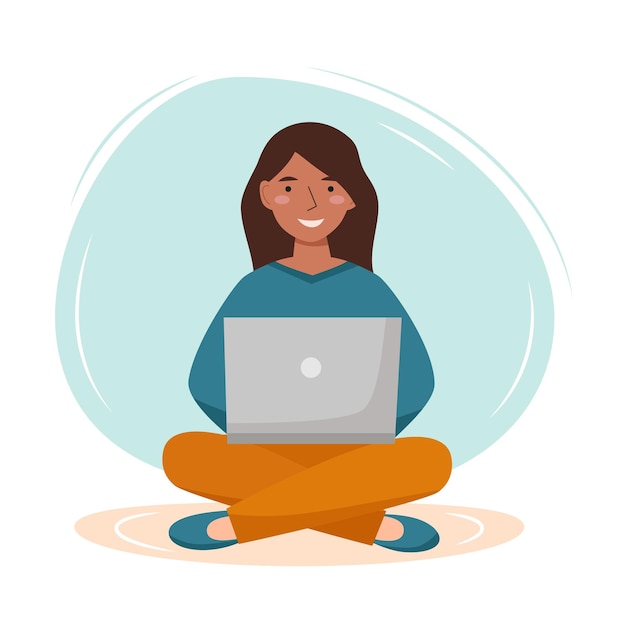 Menina com um laptop.
