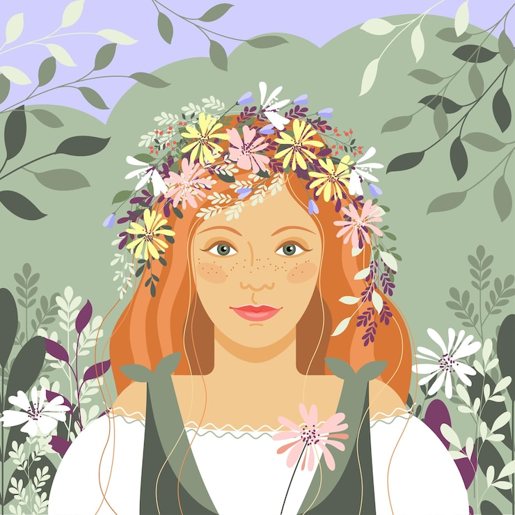 Vetor menina com uma decoração de flores na cabeça