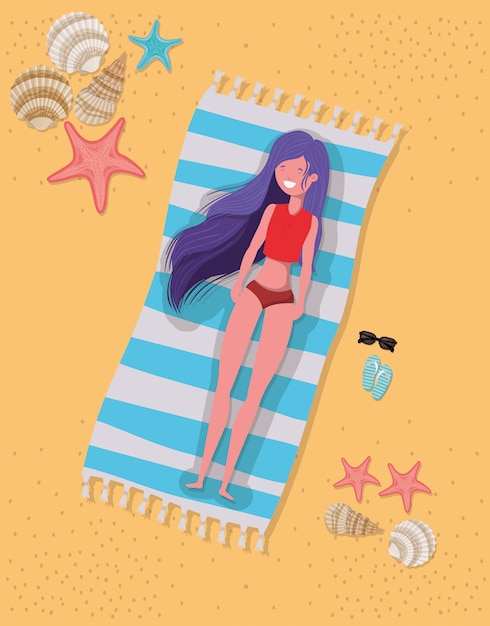 Menina, com, verão, swimwear, desenho