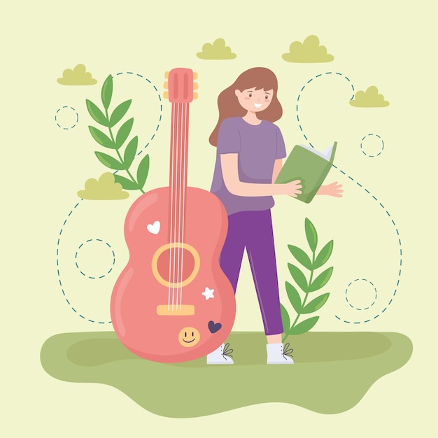 Menina com violão e livro