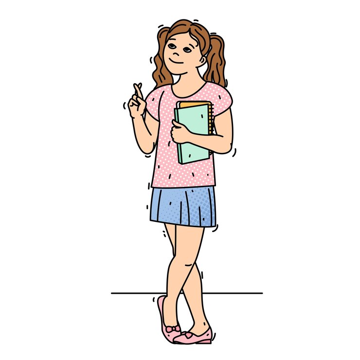 Vetor menina cruza os dedos
