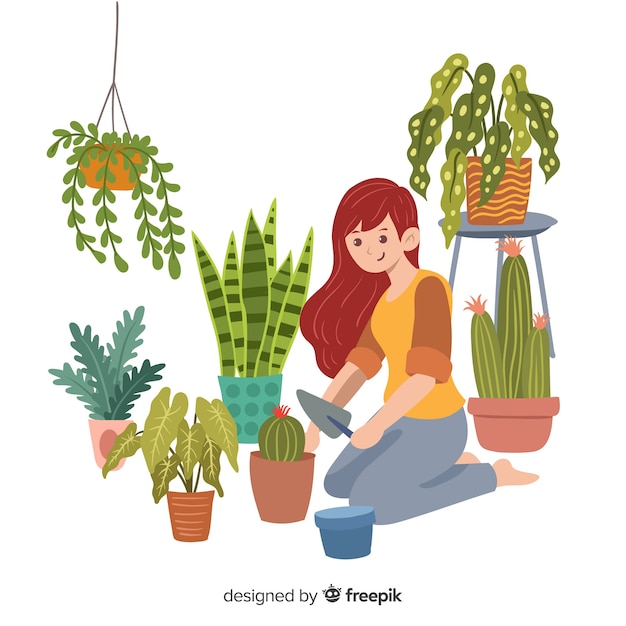 Menina cuidando de plantas