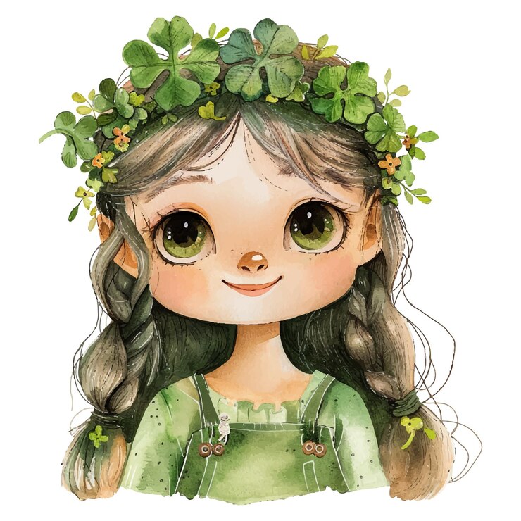 Vetor menina da coroa do clover