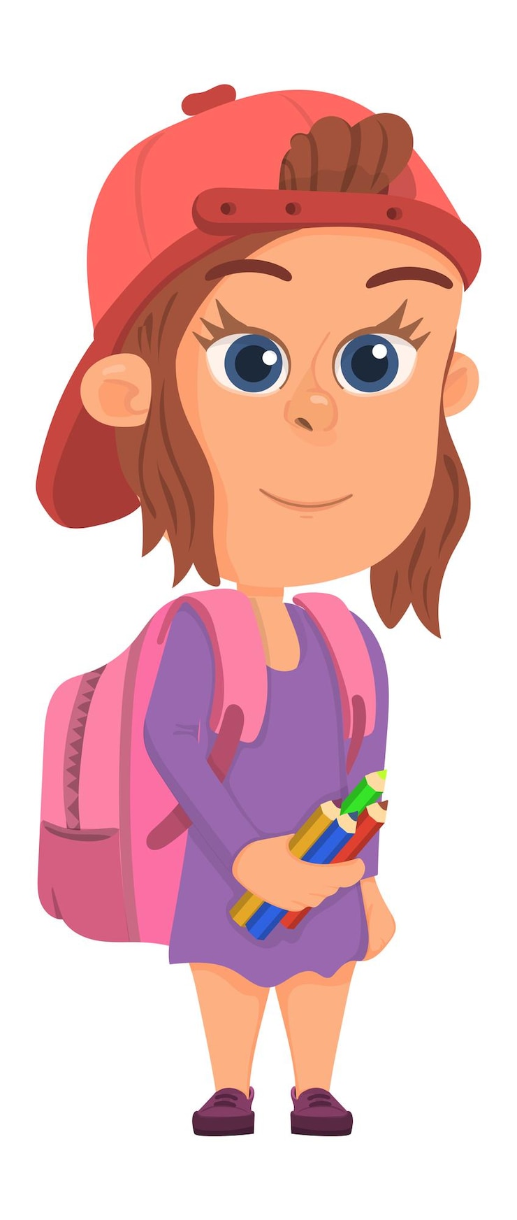 Vetor menina da escola com lápis de cor. conceito de criança criativa