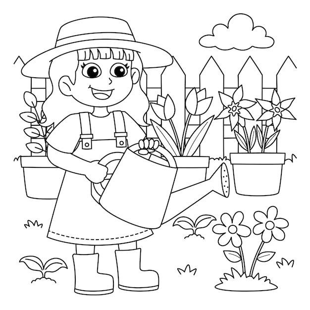 Desenho de Garota de desenho animado com flor para colorir