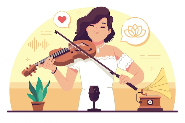 Vetor menina de beleza tocando violino design plano ilustração