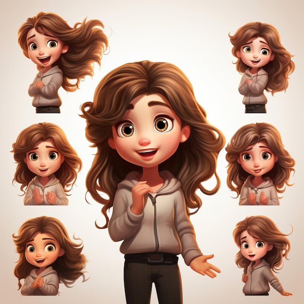 Menina de cabelos castanhos curto estilo cartoon personagem cartoon mu