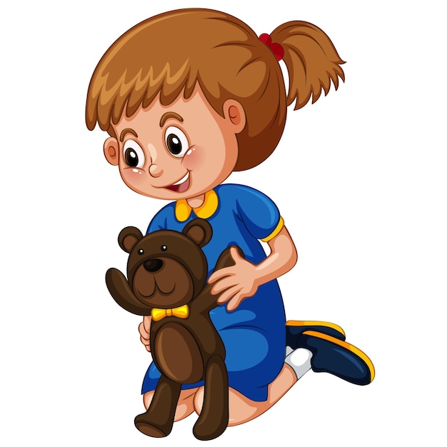Menina de desenho animado segurando um ursinho de pelúcia